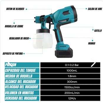 Pistola De Pintura Inalambrica Recargabl